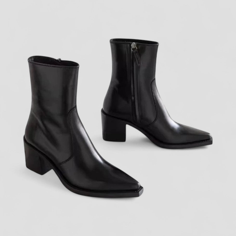 Leather Ankle Boots for Women Block Heel Comfort