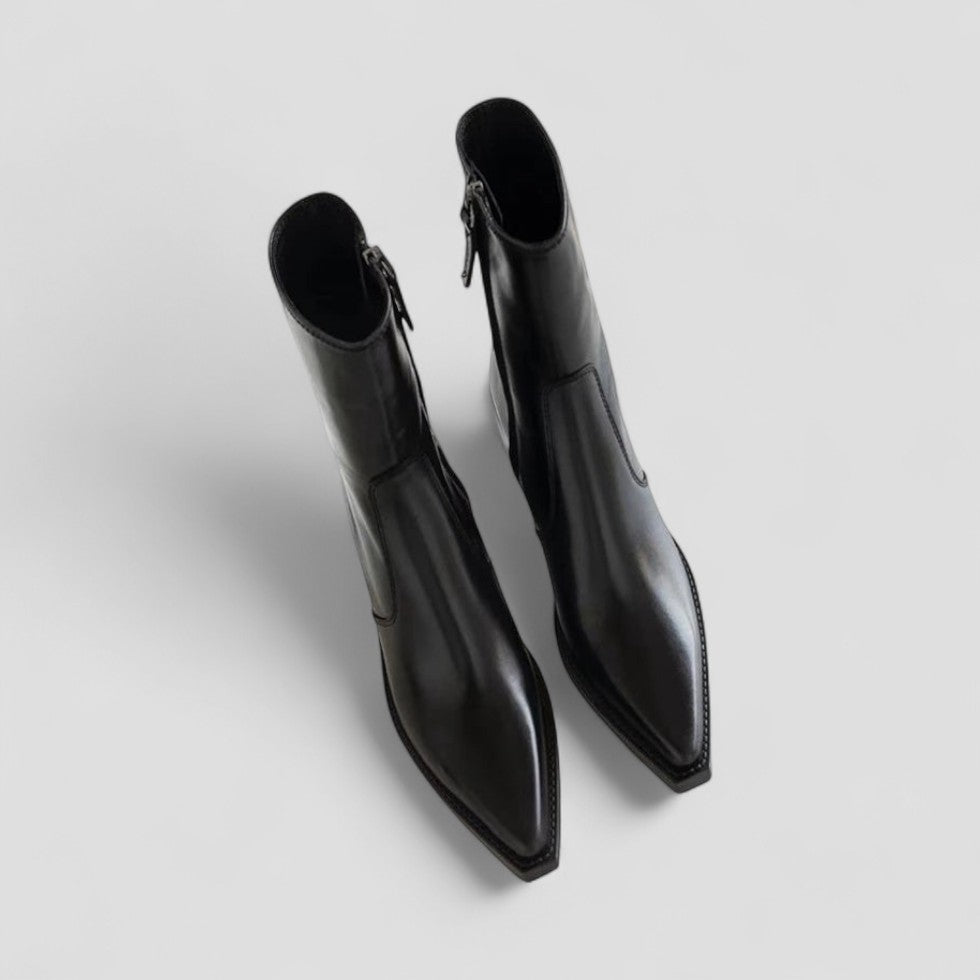 Leather Ankle Boots for Women Block Heel Comfort