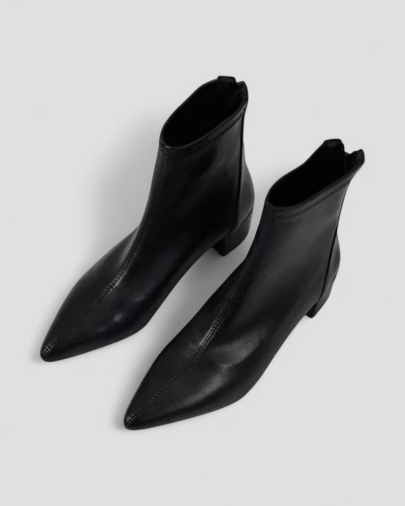 Leather Ankle Boots with Back Zip and Block Heel