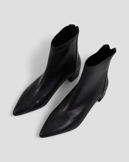 Leather Ankle Boots with Back Zip and Block Heel