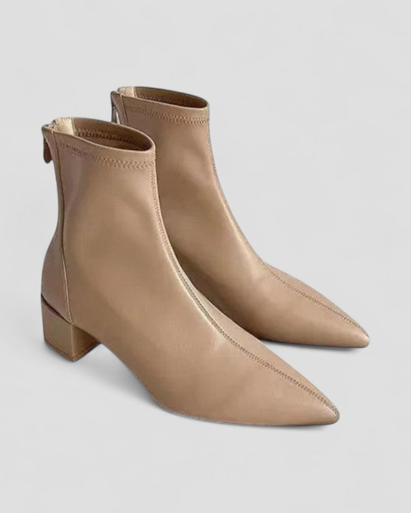 Leather Ankle Boots with Back Zip and Block Heel
