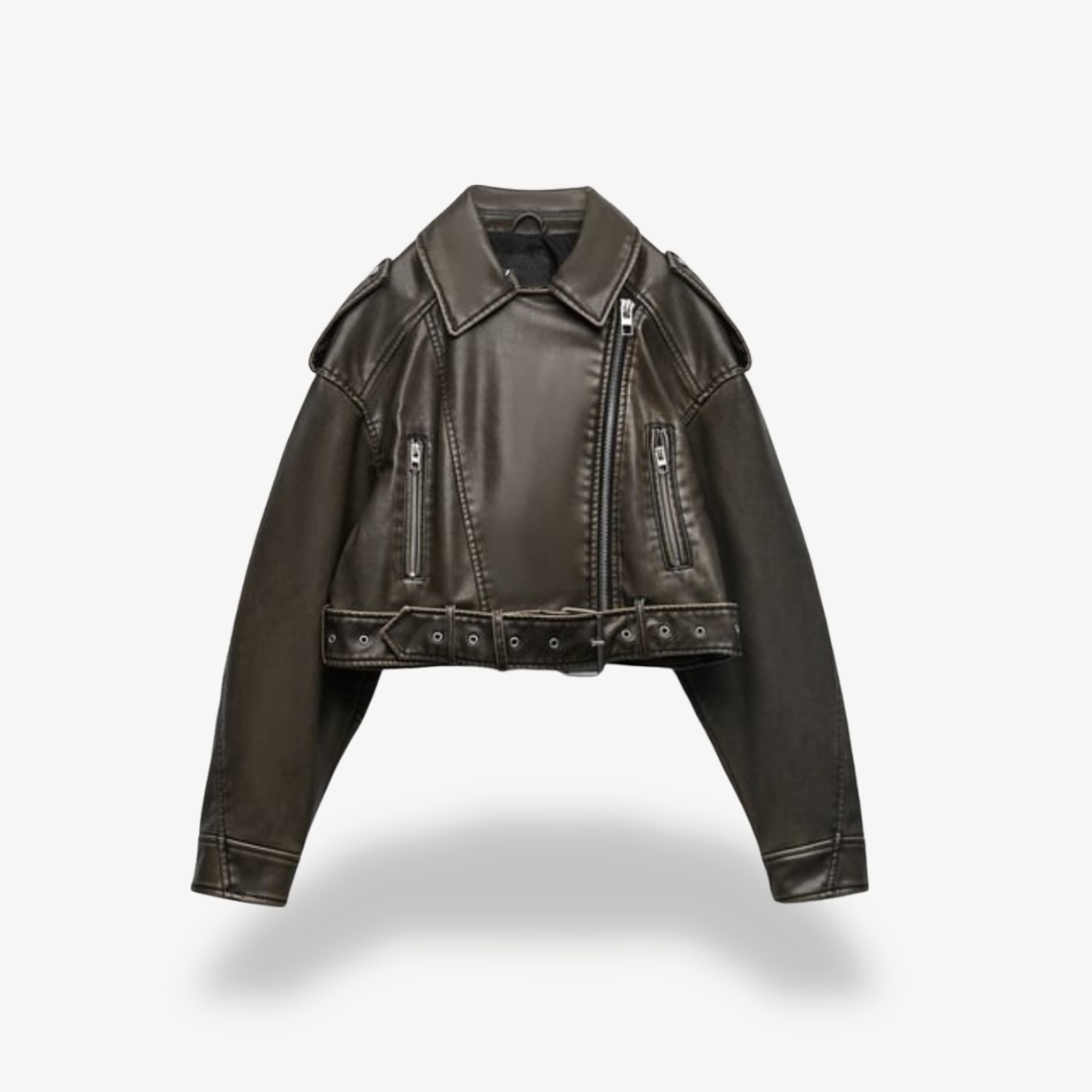 Women’s Vintage Leather Belted Jacket