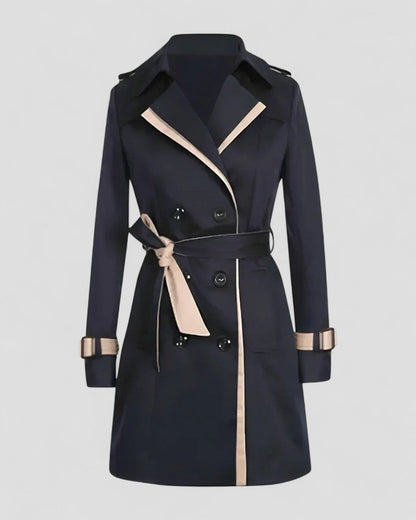 Long Double Breasted Cotton Blend Trench Coat for Women