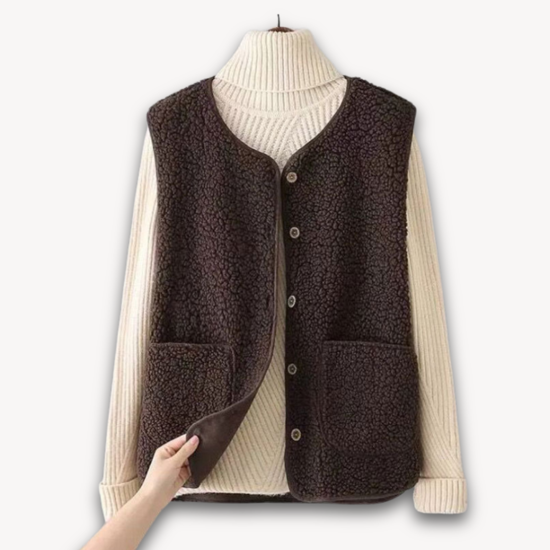 Women's Sherpa Fleece Vest - Soft Plush Sleeveless Jacket with Pockets - Casual Winter Wear