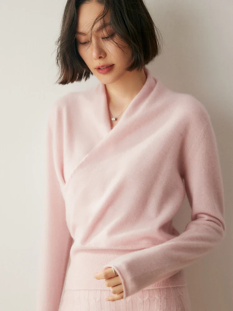 Women’s Cashmere Crossover Collar Sweater