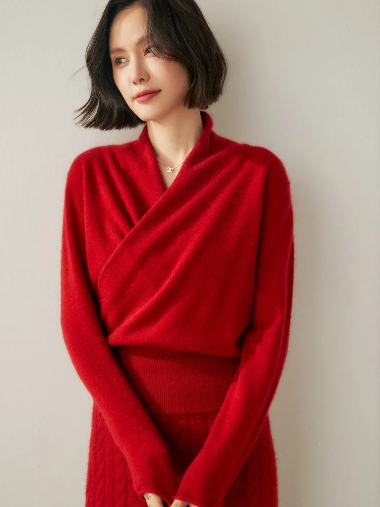 Women’s Cashmere Crossover Collar Sweater