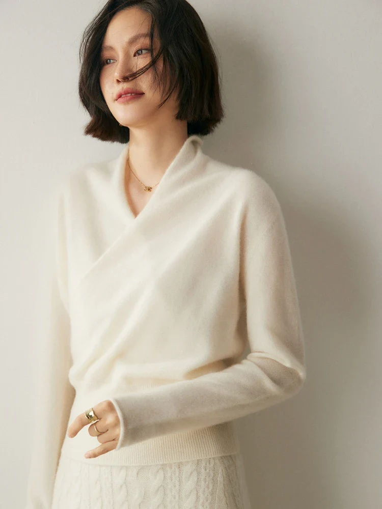 Women’s Cashmere Crossover Collar Sweater