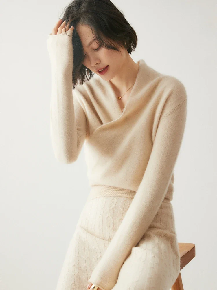 Women’s Cashmere Crossover Collar Sweater