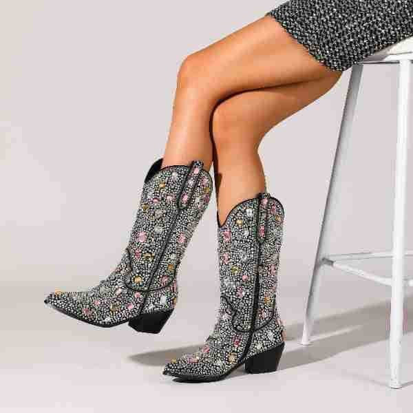 Decorative Mid Calf Western Boots for Women