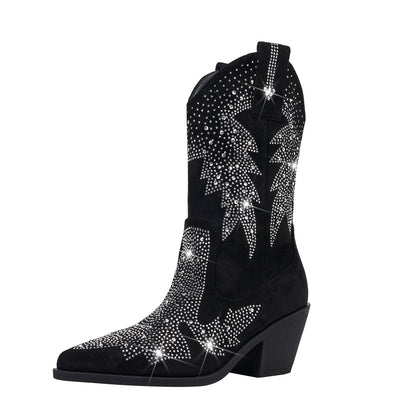 Sparkly Mid Calf Western Boots for Women