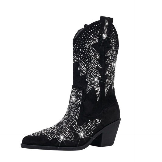Sparkly Mid Calf Western Boots for Women