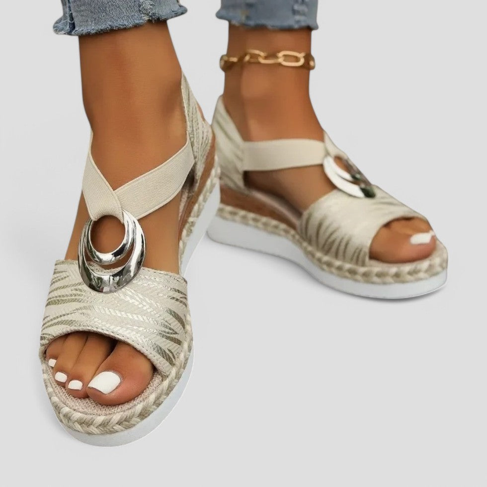 Orthopaedic Wedge Sandals with Metallic Ring Detail