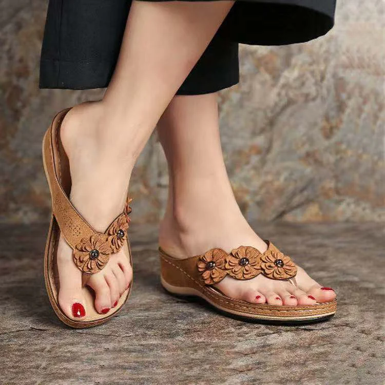 Orthopedic Flower Embellished Summer Thong Sandals