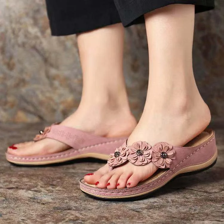 Orthopedic Flower Embellished Summer Thong Sandals