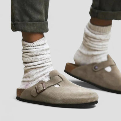 Orthopedic Suede Clogs with Buckle Strap Lining