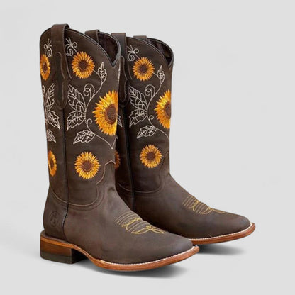 Orthopedic Western Cowboy Boots with Floral Embroidery for Women
