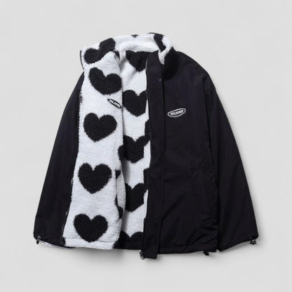 Reversible Puffer Jacket with Heart Print Lining