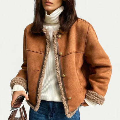Women’s Faux Fur Trim Cropped Shearling Jacket
