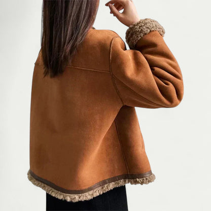 Women’s Faux Fur Trim Cropped Shearling Jacket