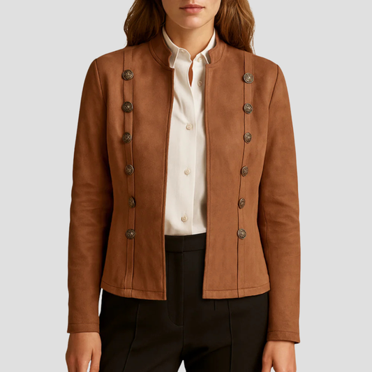 Women’s Suede Military-Inspired Button Jacket