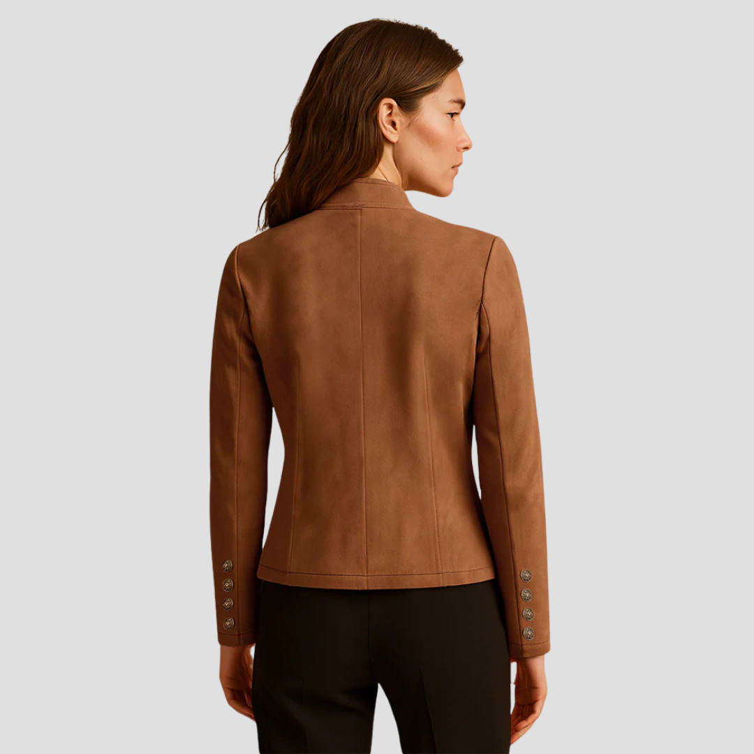 Women’s Suede Military-Inspired Button Jacket
