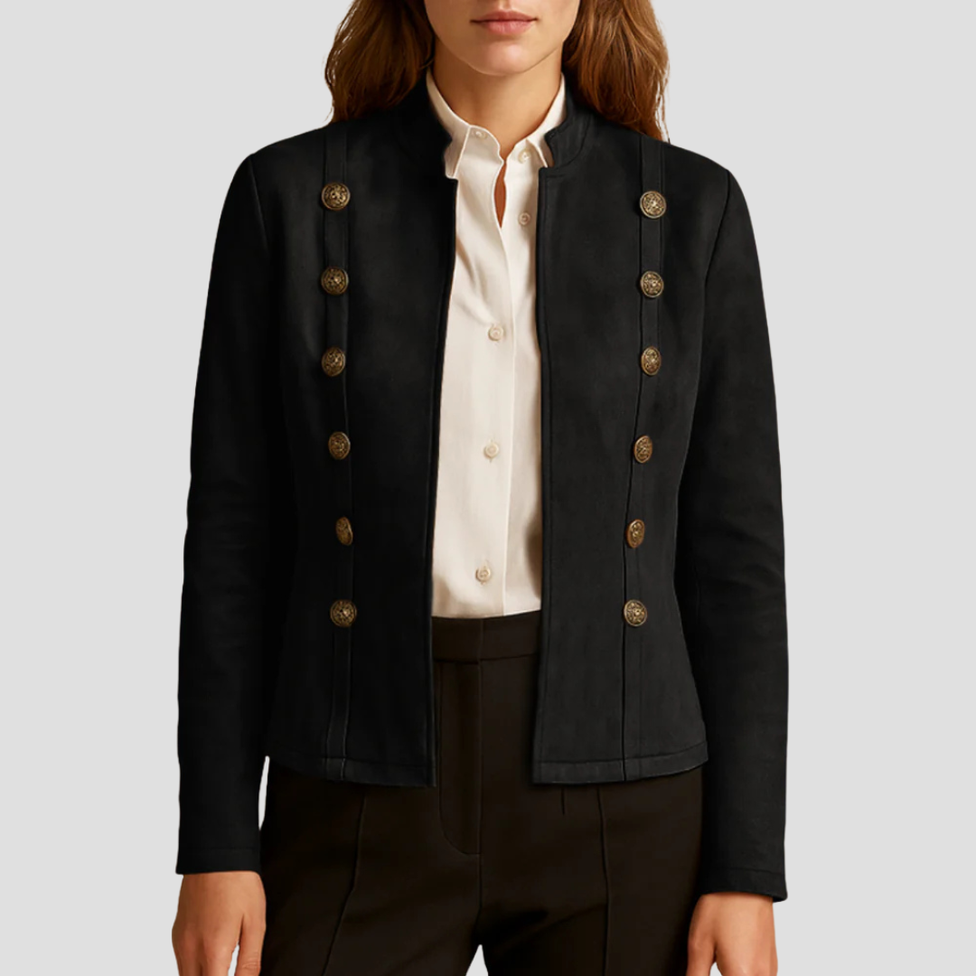 Women’s Suede Military-Inspired Button Jacket