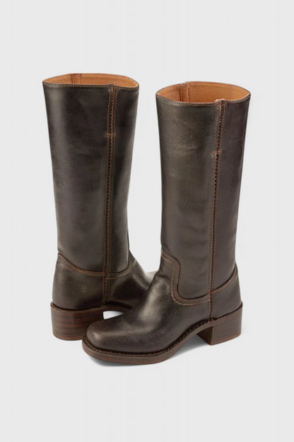 Ladies Tall Brown Leather Boots - Classic Vintage Style