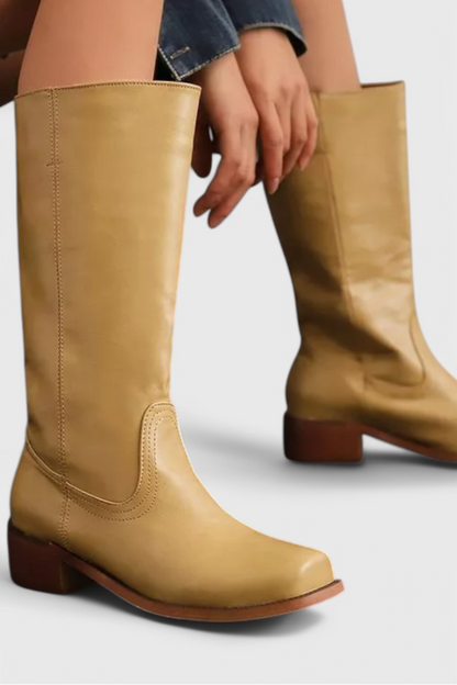 Ladies Tall Brown Leather Boots - Classic Vintage Style