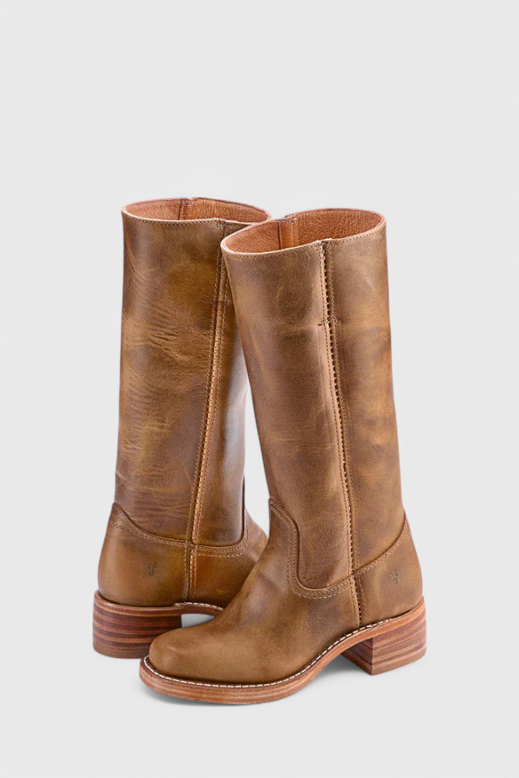 Ladies Tall Brown Leather Boots - Classic Vintage Style