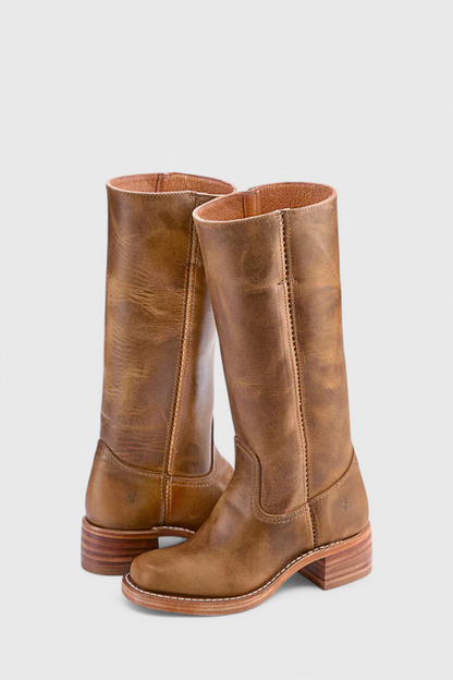 Ladies Tall Brown Leather Boots - Classic Vintage Style