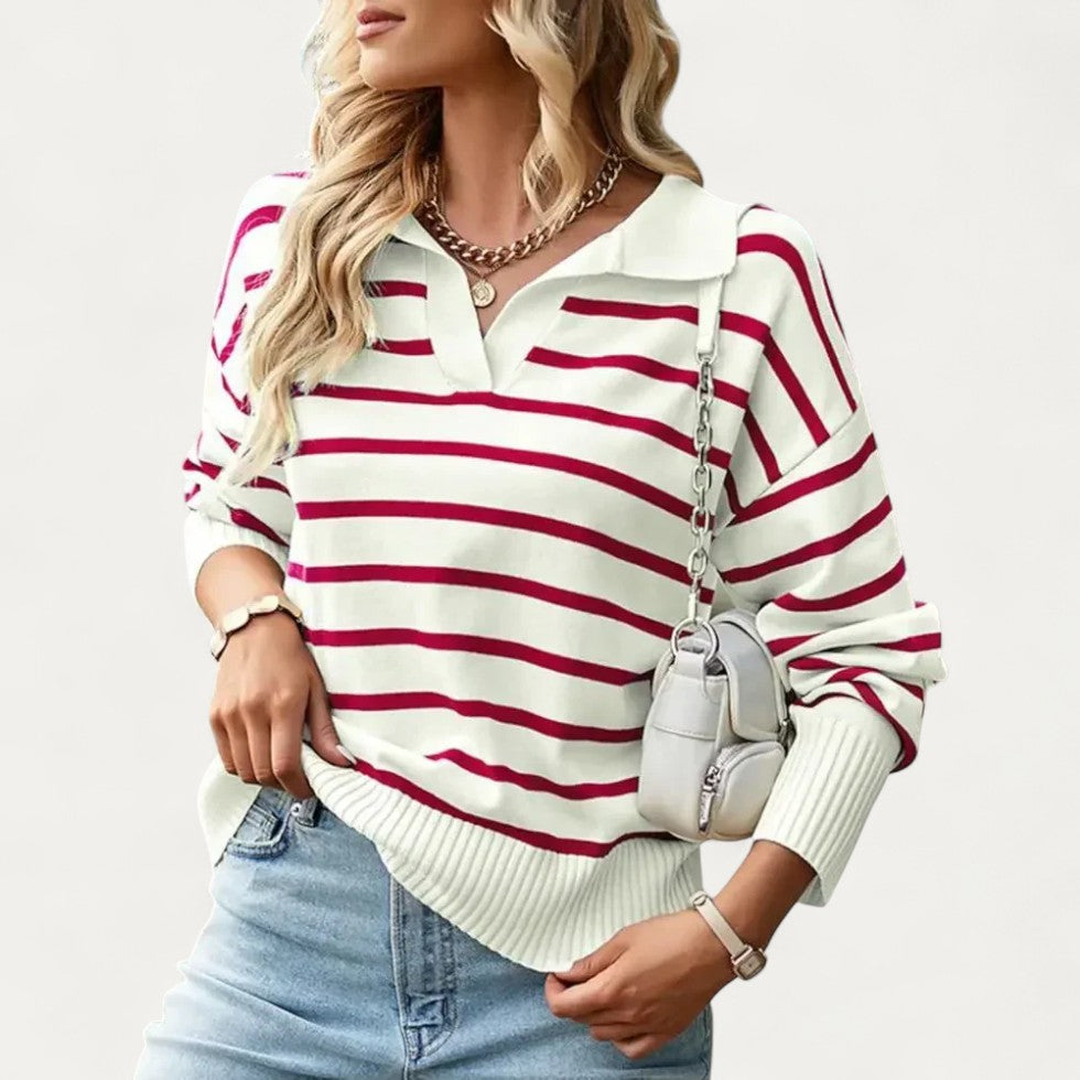 Women’s Striped Polo Knit Sweater