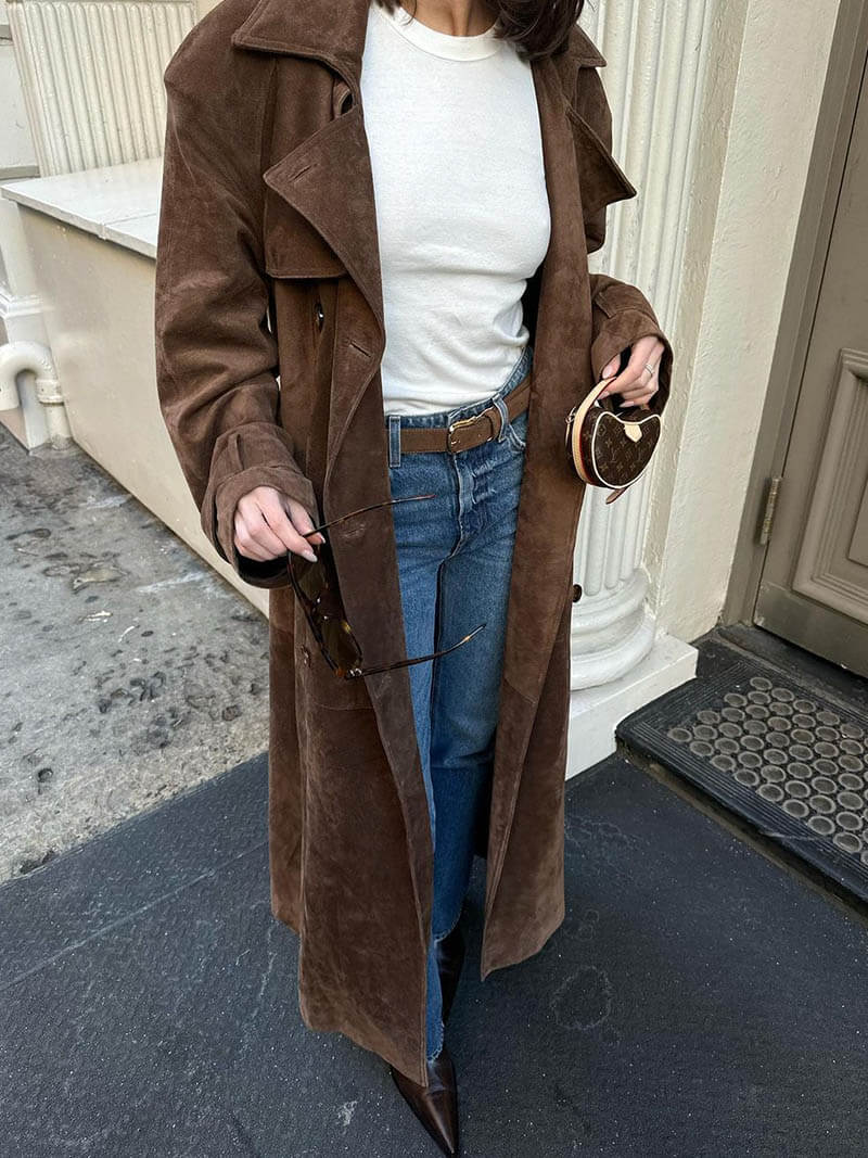Women’s Elegant Suede Trench Coat