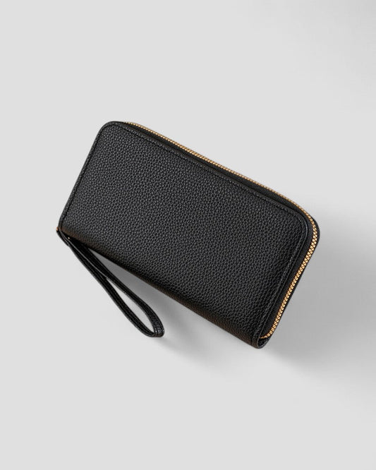 Textured Leather Zip Wallet with Wrist Strap for Women