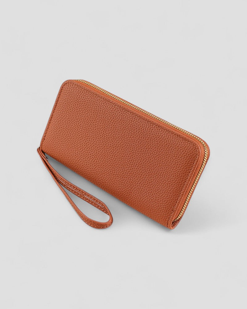 Textured Leather Zip Wallet with Wrist Strap for Women
