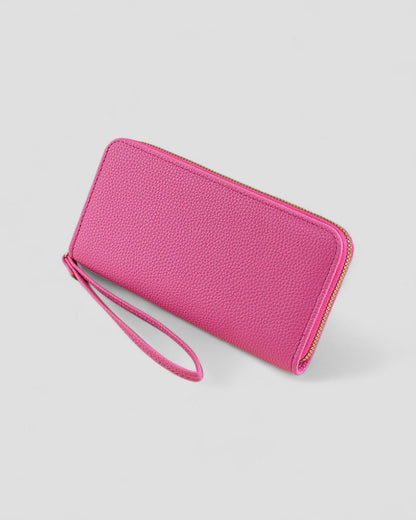 Textured Leather Zip Wallet with Wrist Strap for Women