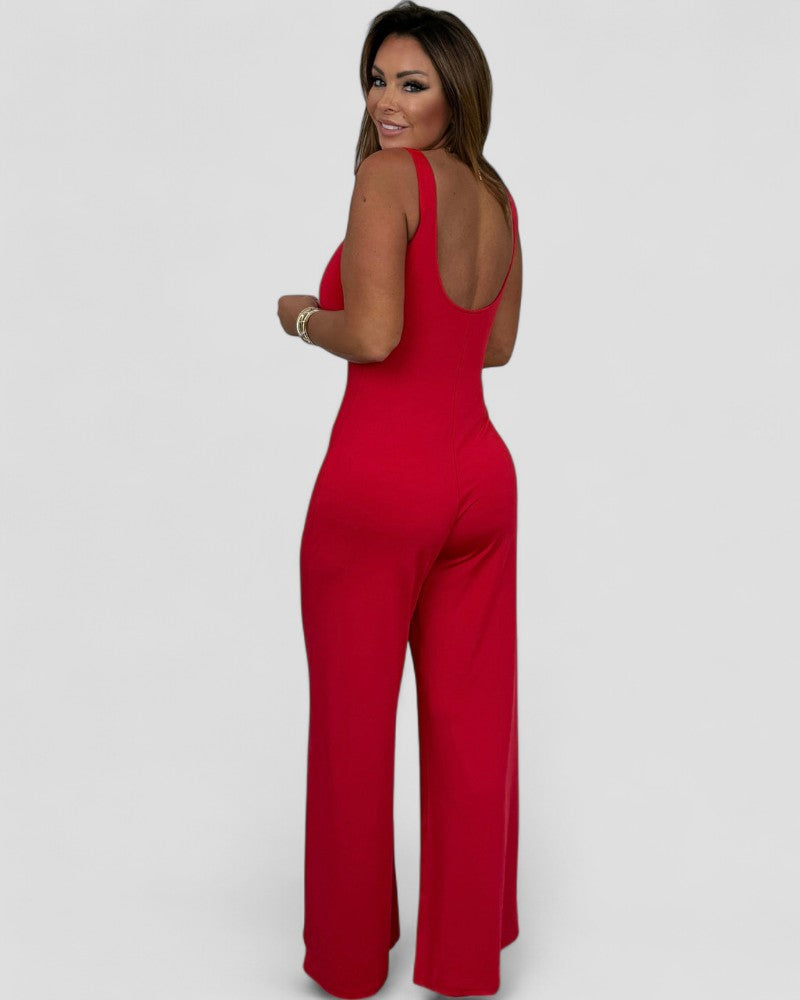 Wide Leg Sleeveless Stretch Jumpsuit for Women