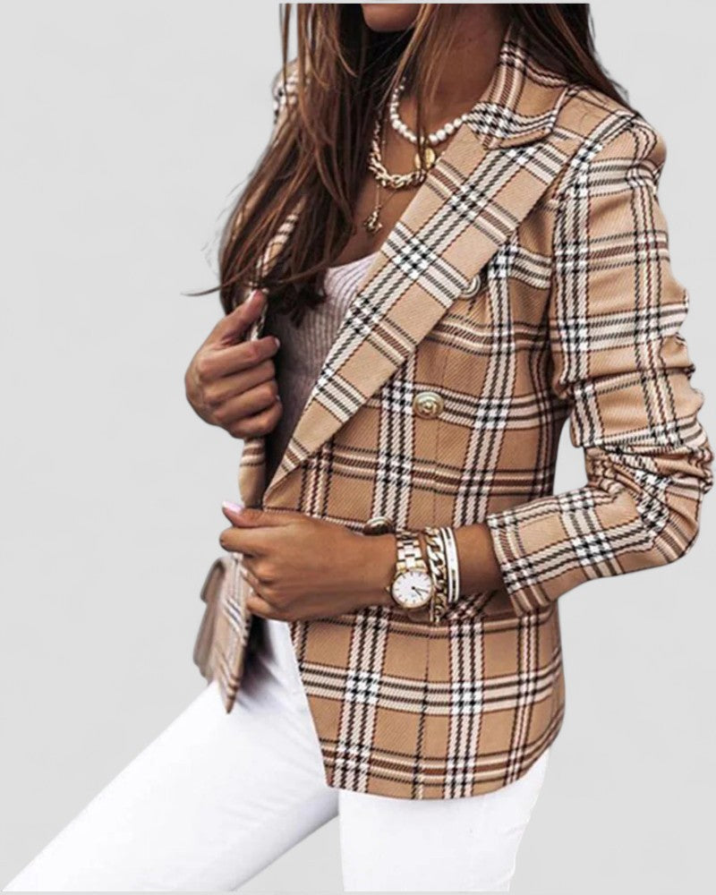Women’s Plaid Single-Button Blazer