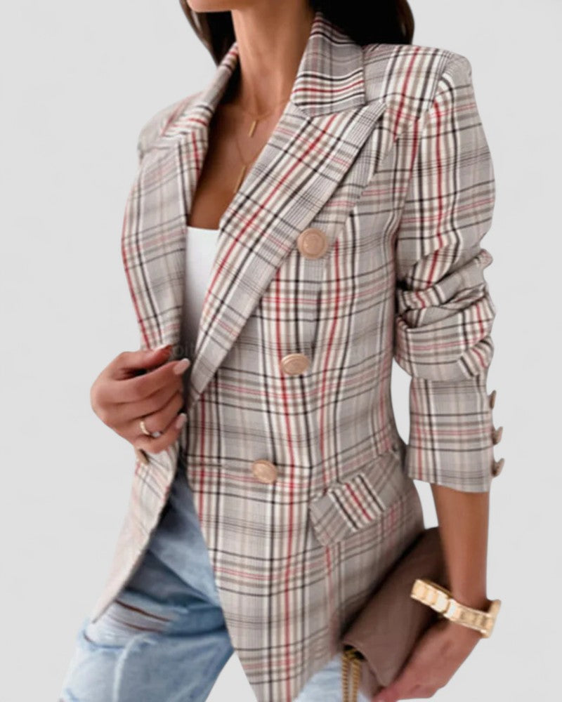 Women’s Plaid Single-Button Blazer