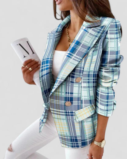 Women’s Plaid Single-Button Blazer