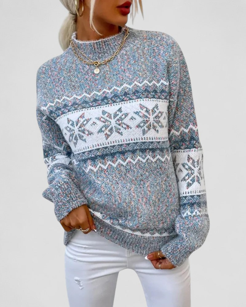 Women Knitted Fair Isle Winter Snowflake Sweater
