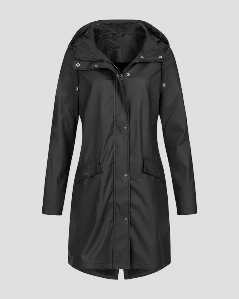 Women Long Waterproof Outdoor Hooded Rain Jacket