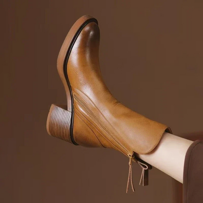 Women’s Leather Chunky Heel Ankle Boots