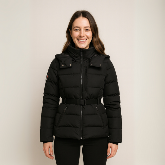 Women’s Hooded Quilted Puffer Coat with Belt