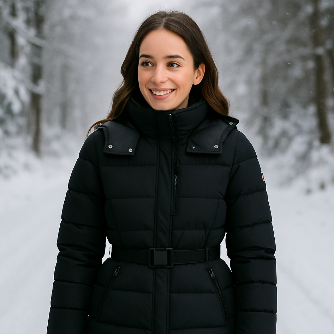 Women’s Hooded Quilted Puffer Coat with Belt