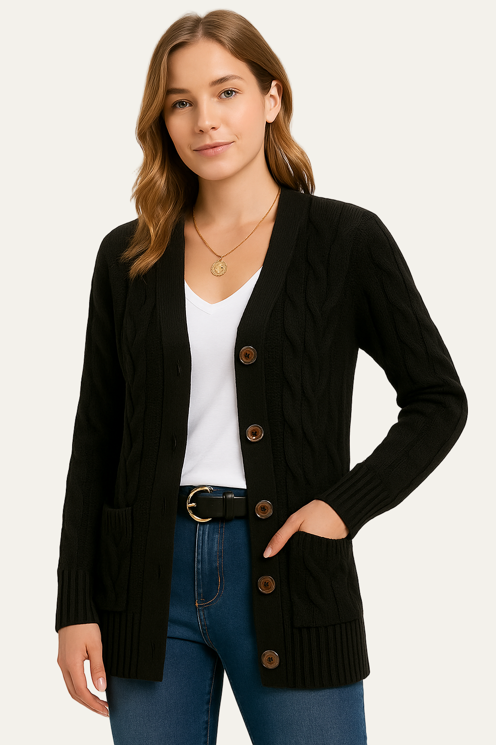 Women’s Cable-Knit Long-Line Cardigan