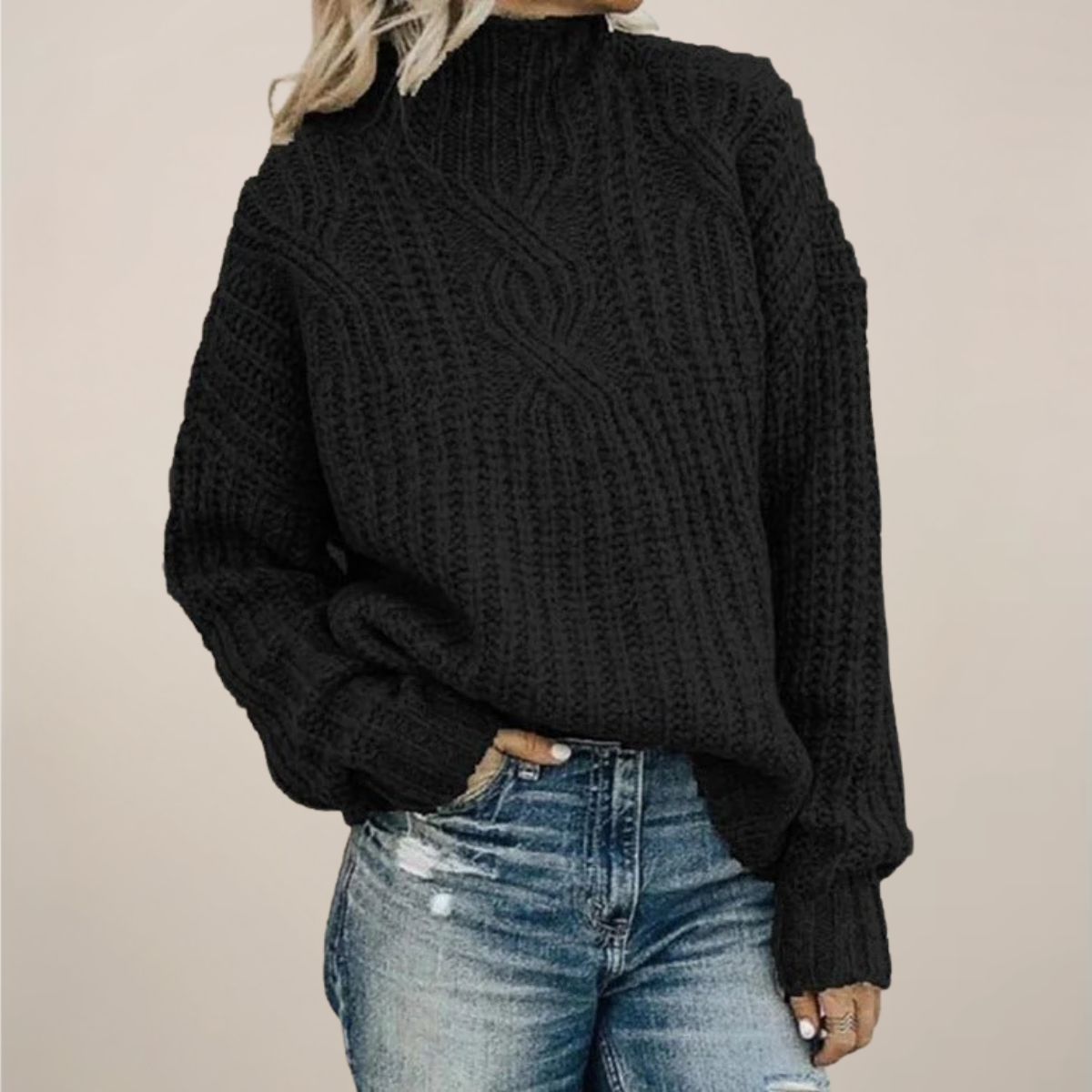 Women’s Oversized Cable-Knit Mock Turtleneck Sweater