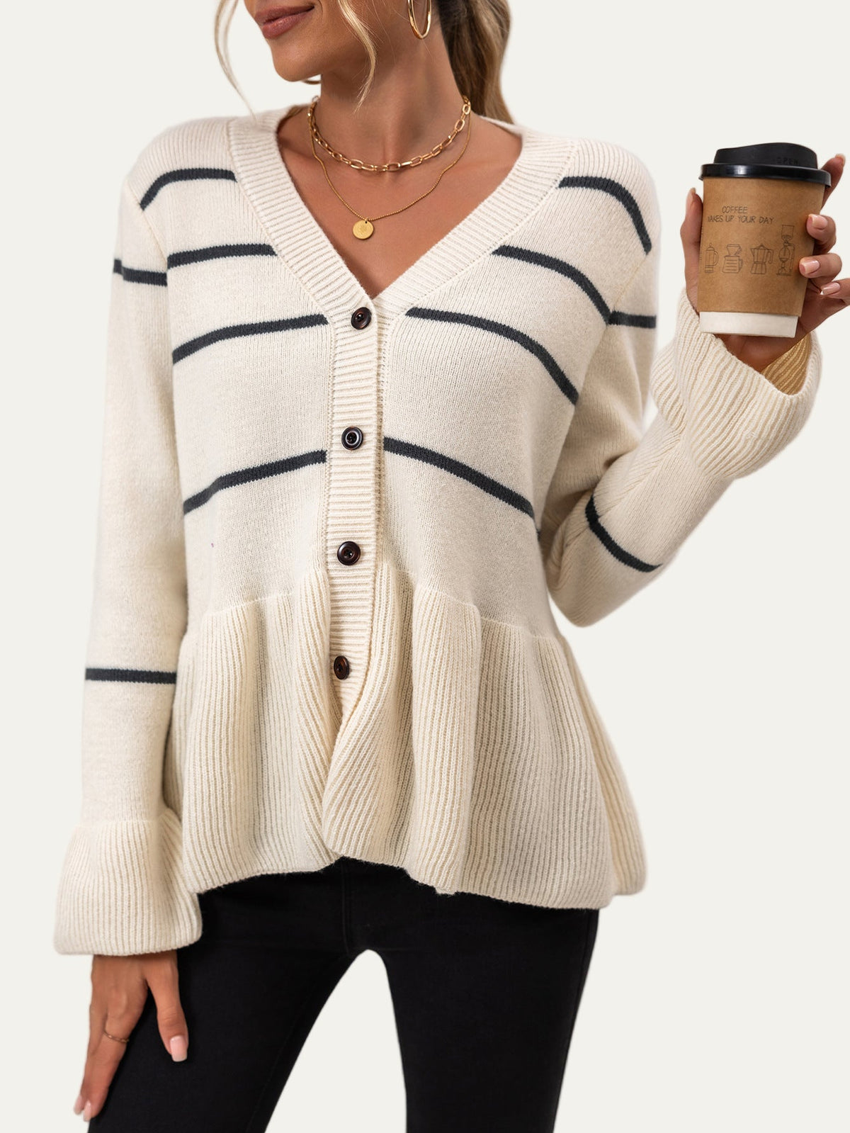 Women’s Striped Peplum Cardigan