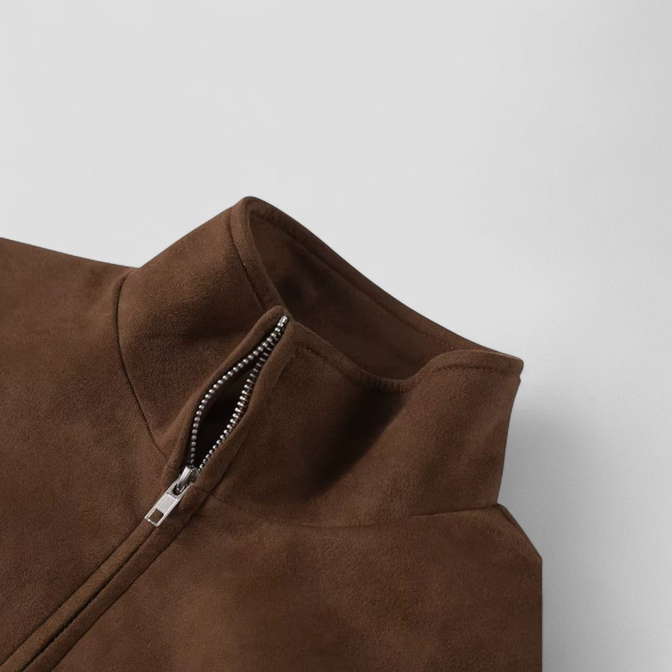 Women’s Cropped Suede Jacket with Mock Neck