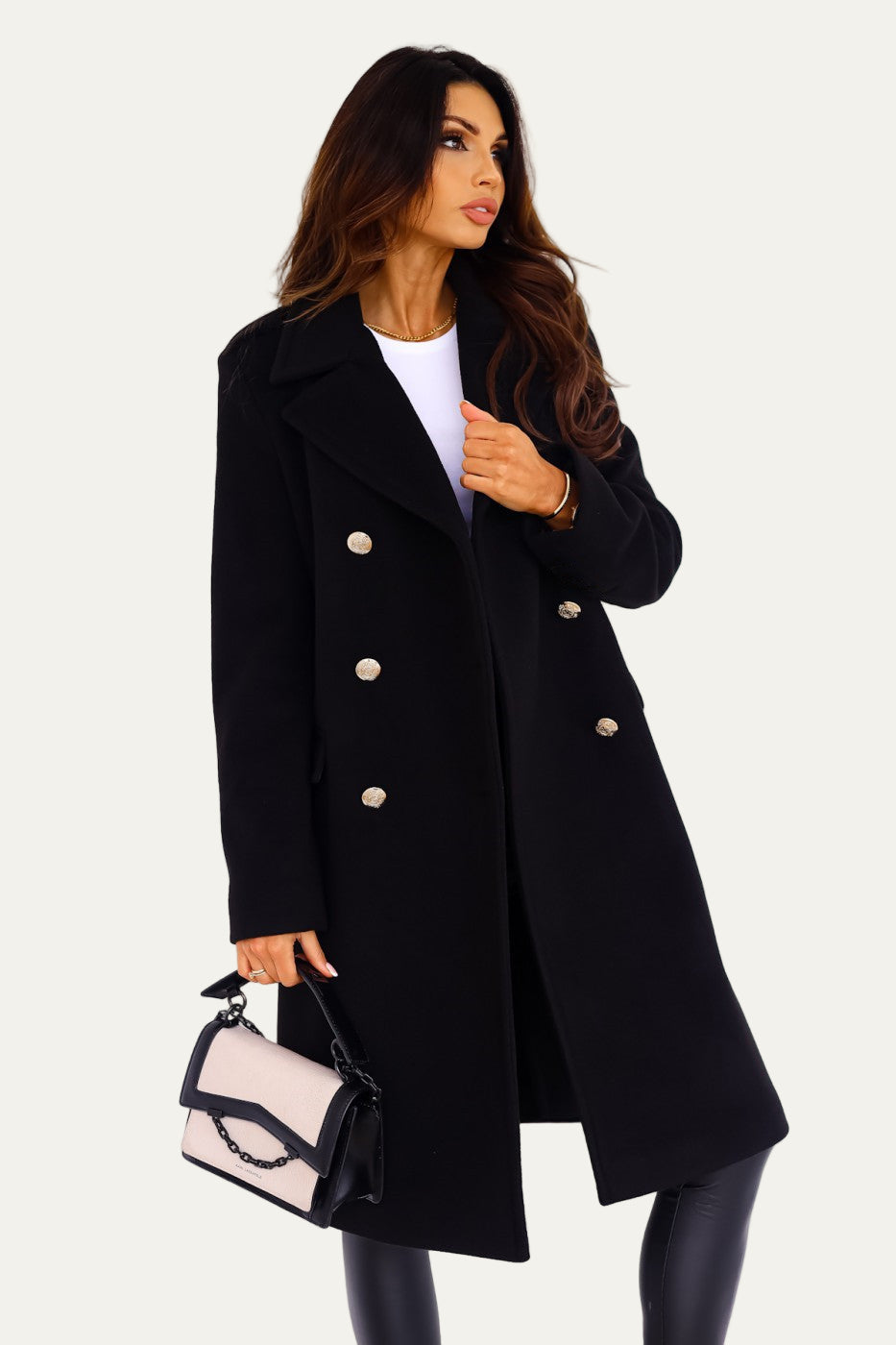 Women’s Gold-Button Long Double-Breasted Coat