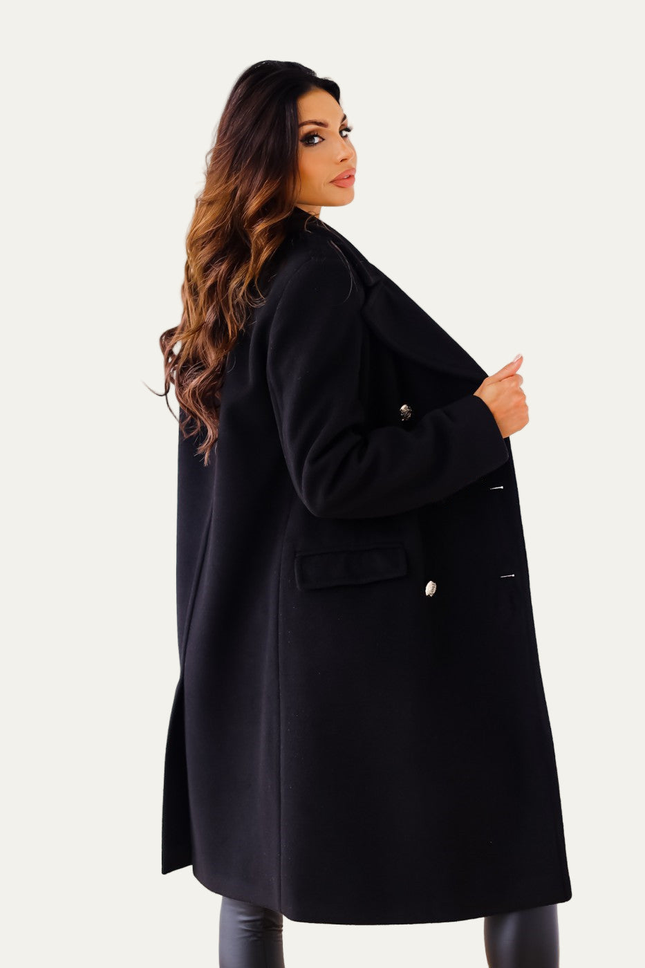 Women’s Gold-Button Long Double-Breasted Coat